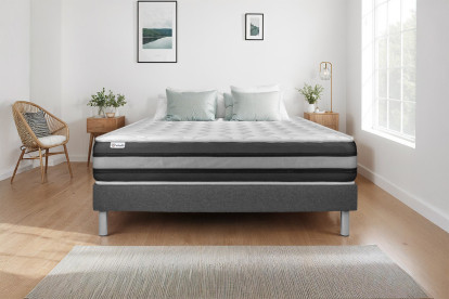 Ensemble Matelas Sommier 90x190 cm - Sommier Gris (en kit) - Vitalspring Zen
