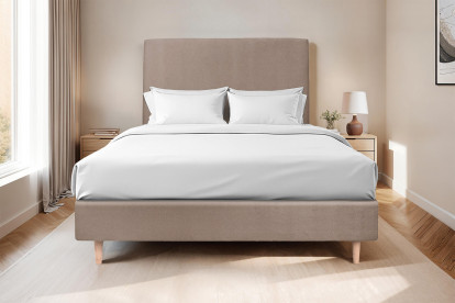 Lit 150x200 cm - Sommier tapissier H35 cm + tête de lit tapissée - Tissu Velours Taupe