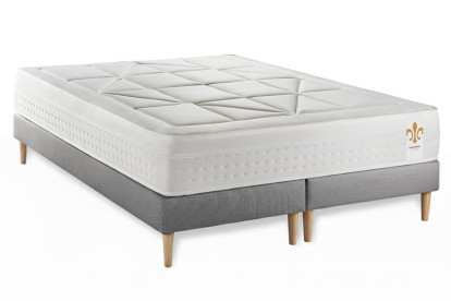 Pack lit complet 160x200 cm - Matelas + 2 Sommiers Gris + 2 oreillers + Couette - Vingt-Huit