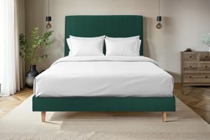 Lit 140x200 cm - Sommier tapissier H29 cm + tête de lit tapissée - Tissu Velours Vert
