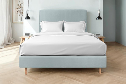 Lit 150x200 cm - Sommier tapissier H35 cm + tête de lit tapissée - Tissu Velours Gris Bleuté
