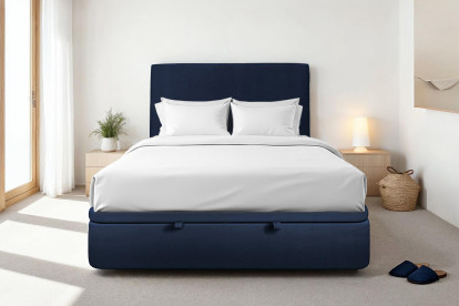 Sommier Coffre 200x200 cm - Velours - Bleu océan