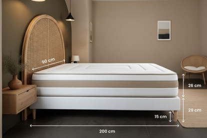 Ensemble Matelas Sommier 90x200 cm - Sommier Beige (déjà monté) - Le Raffiné