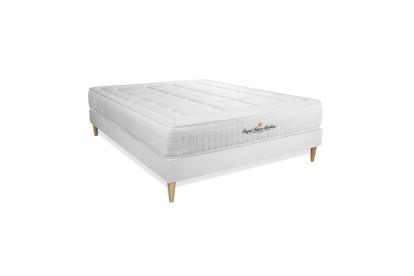 Pack lit complet 140x190 cm - Matelas + Sommier Blanc (en kit) + 2 oreillers + Couette - Balmoral