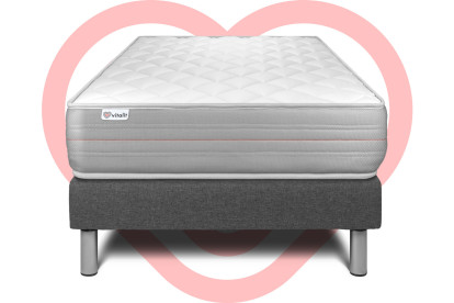 Ensemble Matelas Sommier 90x200 cm - Sommier Gris (déjà monté) - Vitalmemo