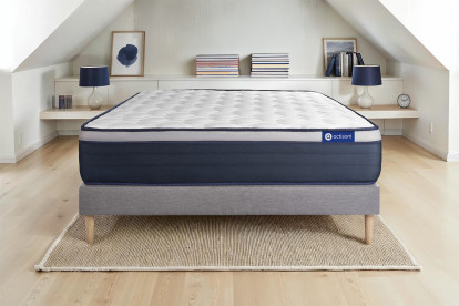 Ensemble Matelas Sommier 80x190 cm - Sommier Gris (en kit) - Actimemo Max