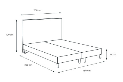 Lit 2x 100x200 cm - Sommier tapissier H35 cm + tête de lit à lignes - Tissu Toile natté Bleu Océan