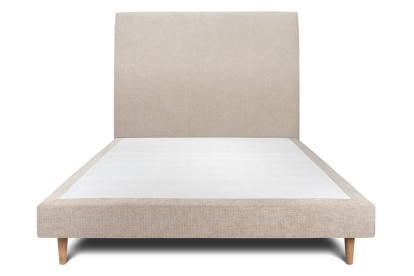 Lit 160x200 cm - Sommier tapissier H29 cm + tête de lit tapissée - Tissu Toile natté Beige Brun