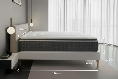 Pack lit complet 140x190 cm - Matelas + Sommier Blanc + 2 oreillers + Couette - Vingt-Six PLUS
