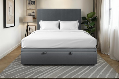 Lit coffre 140x200 cm avec Tête de lit tapissée - Tissu Velours Gris Anthracite