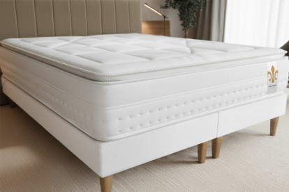 Pack lit complet 140x190 cm - Matelas + Sommier Gris (en kit) + 2 oreillers + Couette - Vingt-Huit PLUS