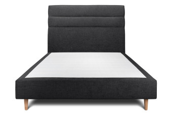 Lit 150x200 cm - Sommier tapissier H35 cm + tête de lit à lignes - Tissu Toile natté Noir