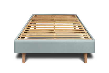 Lit 90x190 cm - Sommier à lattes H29 cm + tête de lit à lignes - Tissu Velours Gris Bleuté