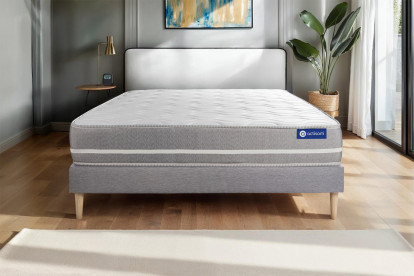 Ensemble Matelas Sommier 90x200 cm - Sommier Gris (en kit) - Actimemo Touch