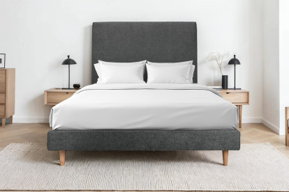 Lit 150x190 cm - Sommier tapissier H29 cm + tête de lit tapissée - Tissu Velours Gris Anthracite