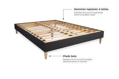 Ensemble Matelas Sommier 140x200 cm - Sommier Noir (en kit) - Windsor