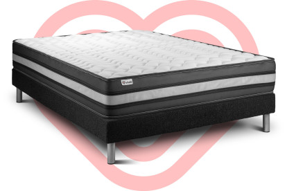 Ensemble Matelas Sommier 140x200 cm - Sommier Noir (en kit) - Vital Power Zen