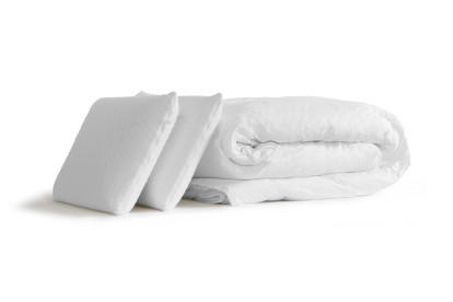 Pack lit complet 200x200 cm - Matelas + Sommier Gris (en kit) + 2 oreillers + Couette - Actiflex Tech