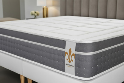 Pack lit complet 180x200 cm - Matelas + 2 Sommiers Gris + 2 oreillers + Couette - Trente