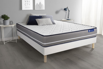 Ensemble Matelas Sommier 80x190 cm - Sommier Blanc (en kit) - Actimemo Pur
