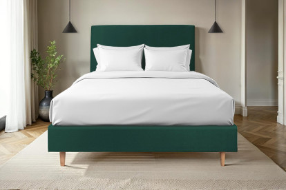 Lit 140x190 cm - Sommier tapissier H35 cm + tête de lit tapissée - Tissu Velours Vert