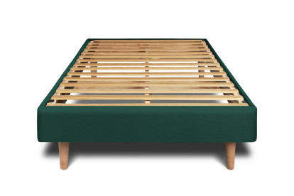 Lit 90x190 cm - Sommier à lattes H29 cm + tête de lit tapissée - Tissu Velours Vert