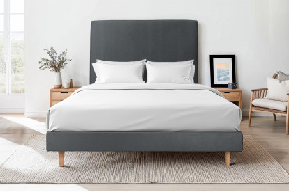 Lit 150x200 cm - Sommier tapissier H29 cm + tête de lit tapissée - Tissu Velours Gris Anthracite