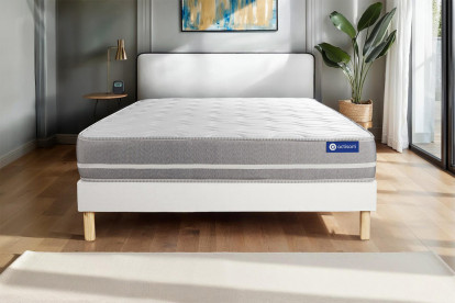 Ensemble Matelas Sommier 90x190 cm - Sommier Blanc (en kit) - Actimemo Touch