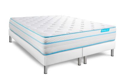 Pack lit complet 200x200 cm - Matelas + 2 Sommiers Blancs + 2 oreillers + Couette - Bodyzone+