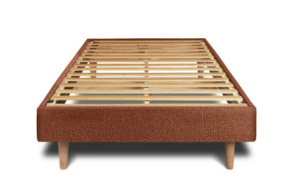 Lit 90x200 cm - Sommier à lattes H29 cm + tête de lit capitonnée - Tissu Bouclette Terracotta
