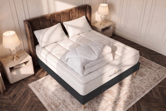 Pack lit complet 160x200 cm - Matelas + Sommier Noir (en kit) + 2 oreillers + Couette - George V