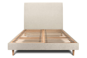 Lit 180x200 cm - Sommier à lattes H29 cm + tête de lit tapissée - Tissu Toile natté Beige Clair