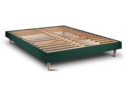 Lit 140x190 cm - Sommier à lattes H29 cm + tête de lit à lignes - Tissu Velours Vert