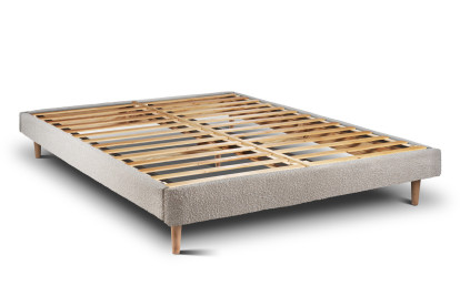 Lit 150x190 cm - Sommier à lattes H29 cm + tête de lit à lignes - Tissu Bouclette Beige Clair