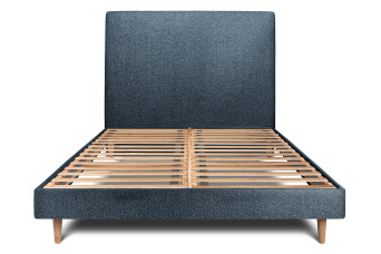 Lit 150x200 cm - Sommier à lattes H29 cm + tête de lit tapissée - Tissu Bouclette Bleu