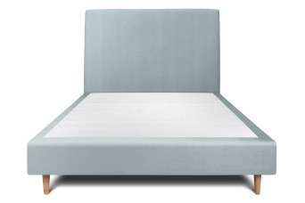 Lit 135x190 cm - Sommier tapissier H35 cm + tête de lit tapissée - Tissu Velours Gris Bleuté