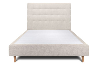 Lit 150x190 cm - Sommier tapissier H35 cm + tête de lit capitonnée - Tissu Toile natté Beige Clair