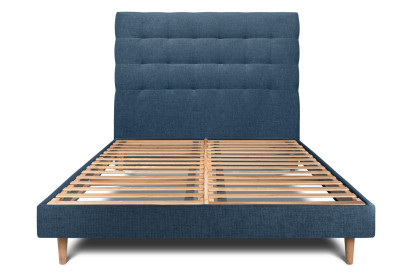 Lit 180x200 cm - Sommier à lattes H29 cm + tête de lit capitonnée - Tissu Toile natté Bleu Océan