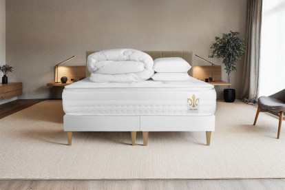 Pack lit complet 180x200 cm - Matelas + 2 Sommiers Blancs + 2 oreillers + Couette - Vingt-Huit PLUS