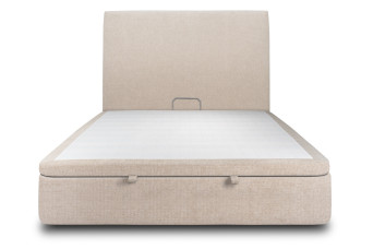 Lit coffre 180x200 cm avec Tête de lit tapissée - Tissu Toile natté Beige Brun