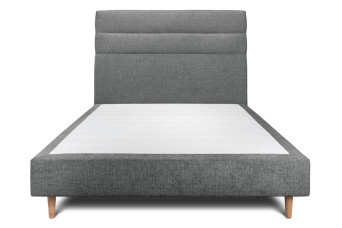 Lit 150x190 cm - Sommier tapissier H35 cm + tête de lit à lignes - Tissu Toile natté Gris Anthracite