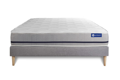 Ensemble Matelas Sommier 200x200 cm - Sommier Gris (en kit) - Actiflex Soft