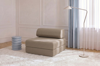 Fauteuil convertible et modulable, mousse écologique et assise ferme - Tissu lisse Marron