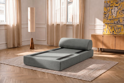 Fauteuil convertible et modulable, mousse écologique et assise ferme - Tissu lisse Gris