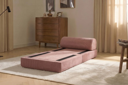 Fauteuil convertible et modulable, mousse écologique et assise ferme - Velours côtelé Rose
