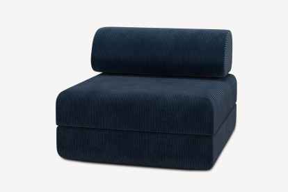Fauteuil convertible et modulable, mousse écologique et assise ferme - Velours côtelé Bleu