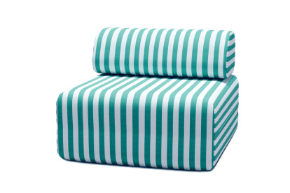 Fauteuil modulable, mousse écologique et assise ferme - Tissu extérieur à rayures, blanc et bleu turquoise