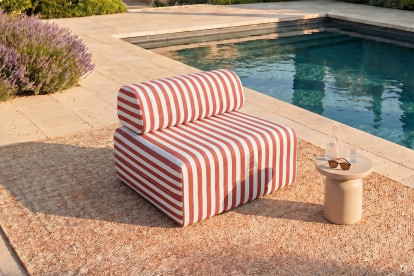 Fauteuil modulable, mousse écologique et assise ferme - Tissu extérieur à rayures, blanc et rouge
