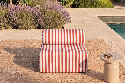 Fauteuil modulable, mousse écologique et assise ferme - Tissu extérieur à rayures, blanc et rouge