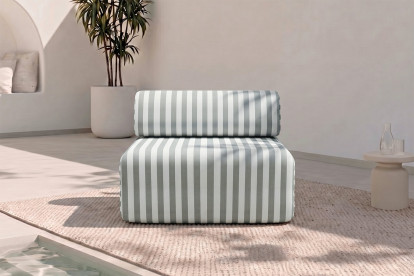 Fauteuil modulable, mousse écologique et assise ferme - Tissu extérieur à rayures, blanc et gris